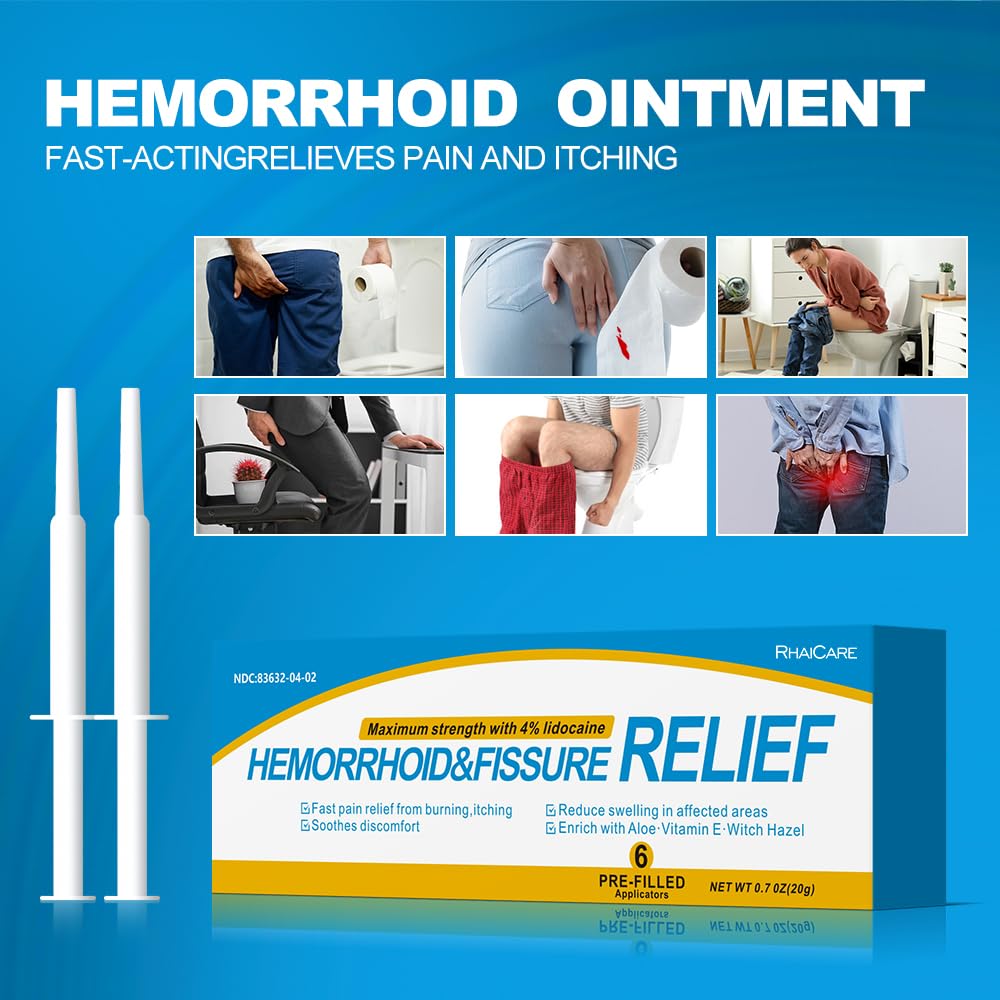 RHAICARE Hemorrhoid and Fissure Treatment Ointment (6 Pre-Filled Pack),Hemorrhoid and Fissure Cream Witch Hazel Maximum Strength Pain Relief,for Itching and Swelling RHAICARE Au supplements