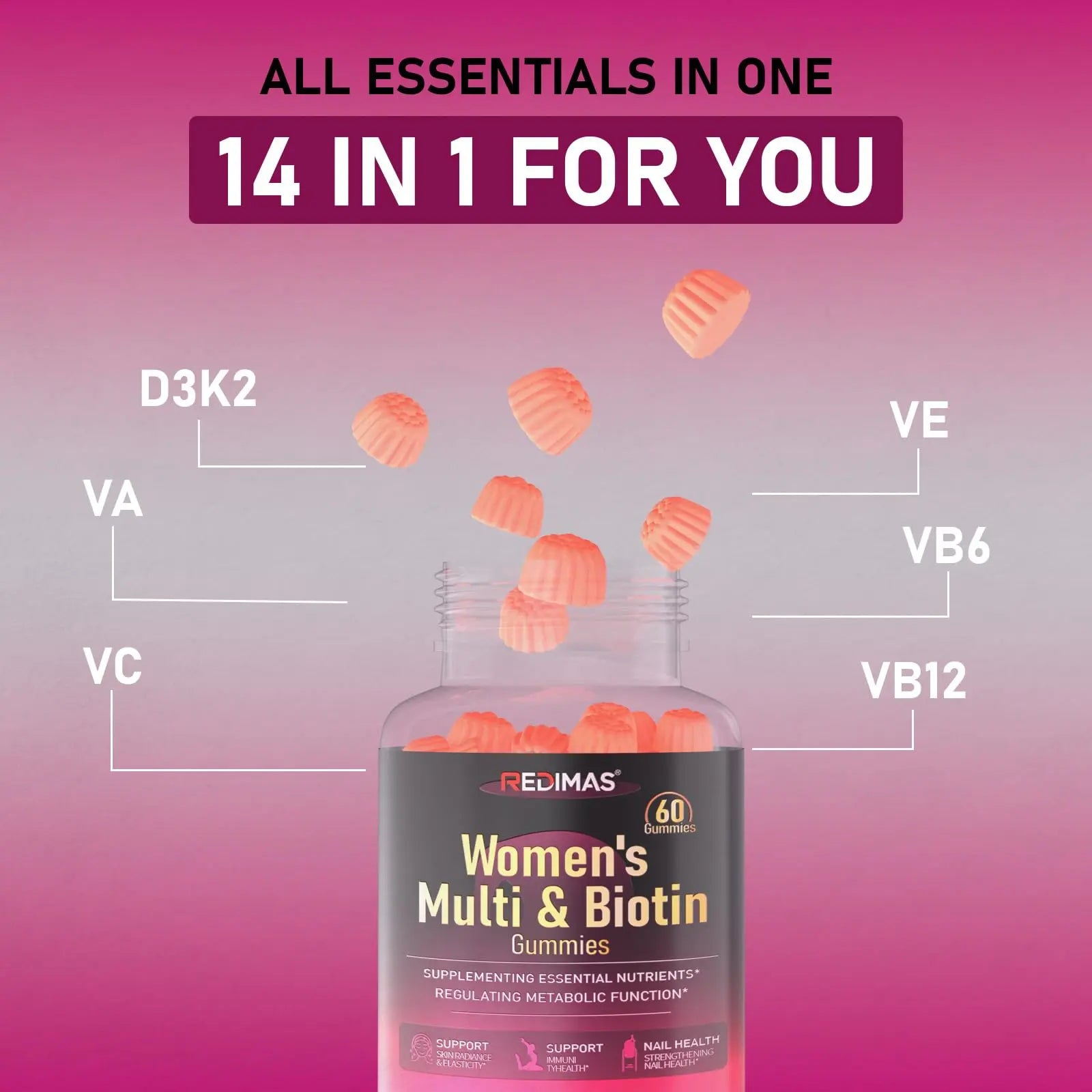 Redimas Multivitamin Gummies for Women, Chewable Adult Vitamin with Vitamins A, B, C, D, E, and Biotin, Gummy Format for Everyday Nutrient Inclusion Redimas Au supplements