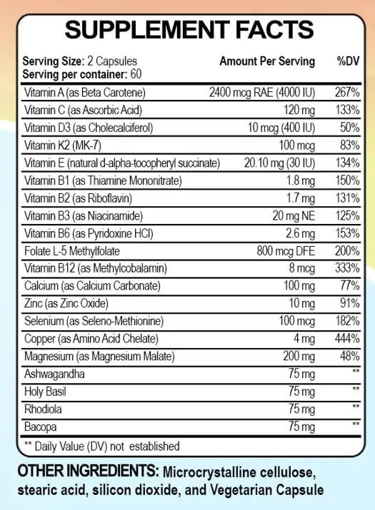 Raise Them Well Mom Multi+ Daily Multivitamin for Women with Active Folate, Adaptogens & Bacopa, Energy, Stress & Cognitive Support, 120 Veggie Capsules Raise Them Well Au supplements