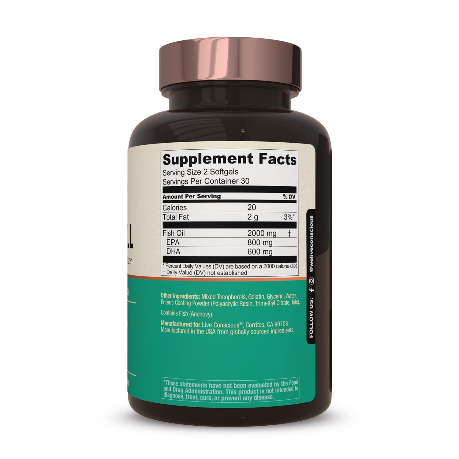 Live Conscious OmegaWell Omega 3 Fish Oil - 2000mg Capsules: Heart, Brain, & Joint Support - 800 mg EPA 600 mg DHA - Sustainably Sourced - Softgels - 30 Day Supply Live Conscious Au supplements