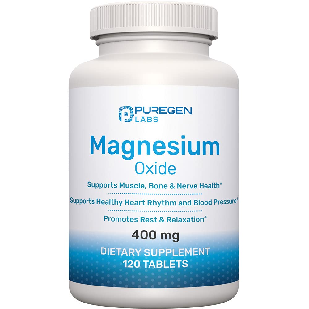 Magnesium 400mg [High Potency] Supplement – Magnesium Oxide for Immune Support, Muscle Recovery, Leg Cramps and Relaxation 120 Tablets P Puregen Labs Au supplements