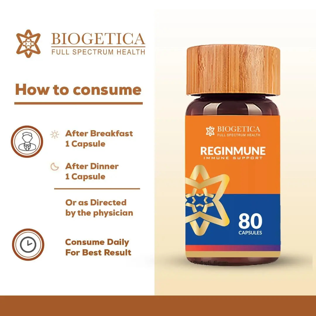 Biogetica Reginmune - Natural Immune Support Care Daily Boost Immune System Booster - 80 Capsules Biogetica Au supplements