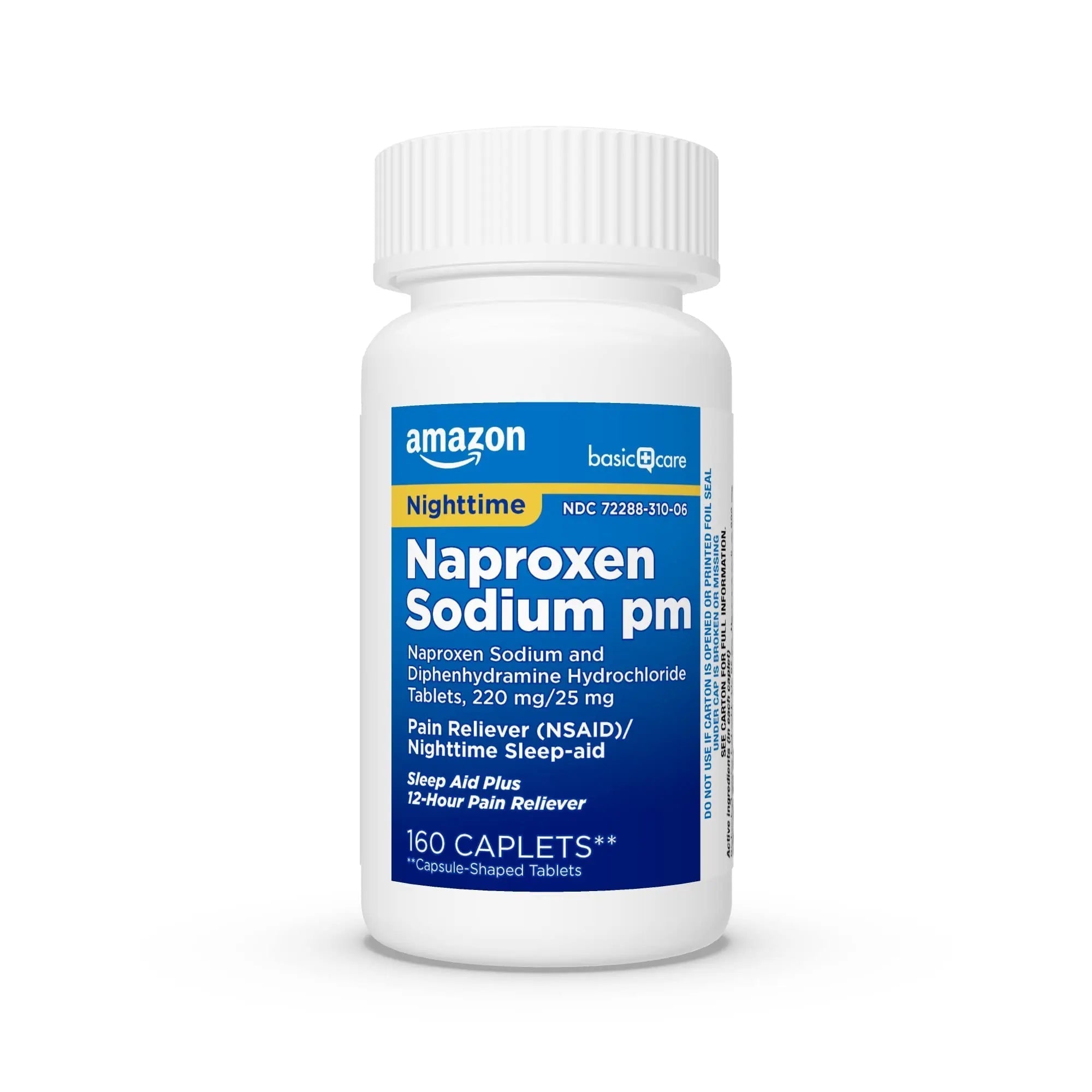 Amazon Basic Care All Night Pain Relief PM, Naproxen Sodium 220 mg/Diphenhydramine Hydrochloride 25 mg Tablets, Pain Reliever/Nighttime Sleep-Aid, 160 Count Amazon Basic Care Au supplements