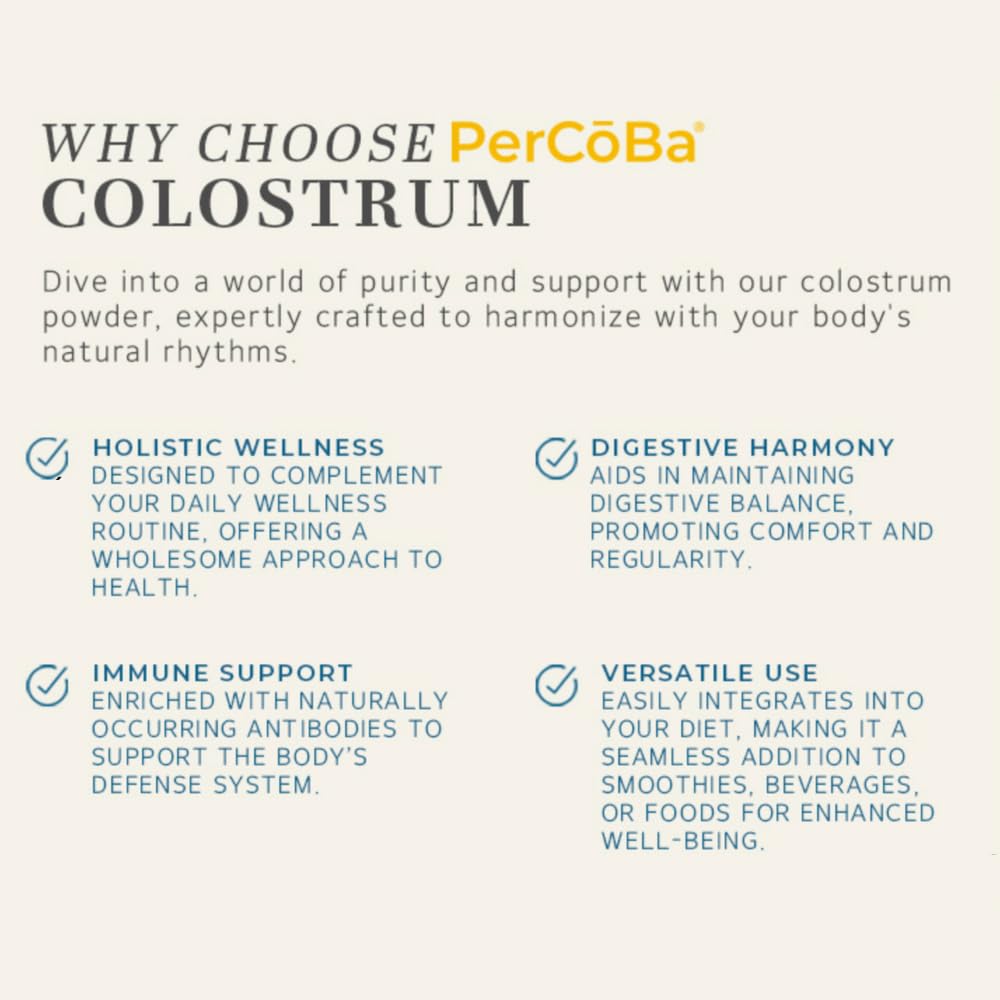 Colostrum Supplement for Gut Health, Bloating, Hair Growth, Muscle Recovery, Immune Support - Unflavored Bovine Colostrum Powder Made in USA, Non-GMO, Gluten Free, 120 Grams Per Serving - 40 Servings PERCOBA Au supplements