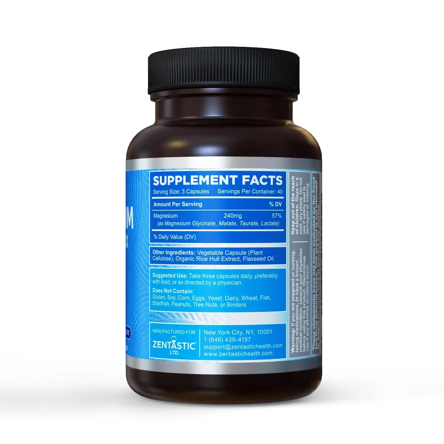 Zentastic Magnesium Complex 4-in-1 Supplement – Magnesium Glycinate, Malate, Taurate & Lactate – Chelated High Absorption for Nerves, Muscles, Bones & Immune Support – 120 Capsules Zentastic Au supplements