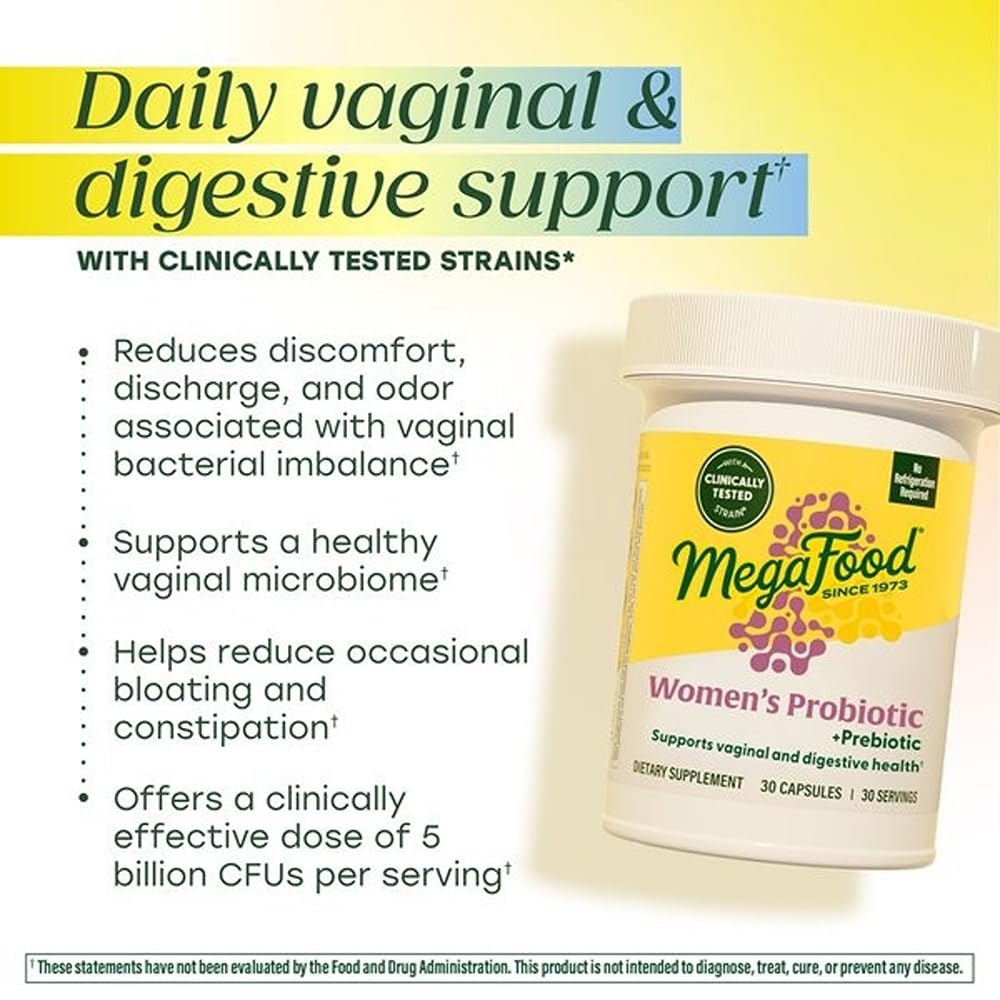MegaFood Womens Probiotic + Prebiotic - Gluten-Free Prebiotics and Probiotics for Women, Supports Digestive Health & Regularity, Vaginal Probiotics for Healthy pH Levels, Vegetarian - 30 Capsules MegaFood Au supplements