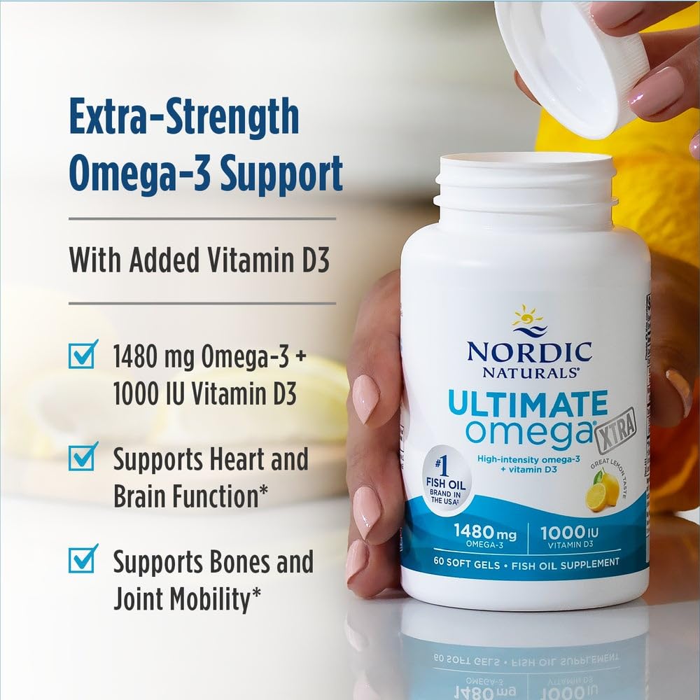 Nordic Naturals Ultimate Omega Xtra, Lemon Flavor - 60 Soft Gels - 1480 mg Omega-3 + 1000 IU Vitamin D3 - EPA & DHA - Brain, Heart, & Immune Health - 30 Servings Nordic Naturals Au supplements