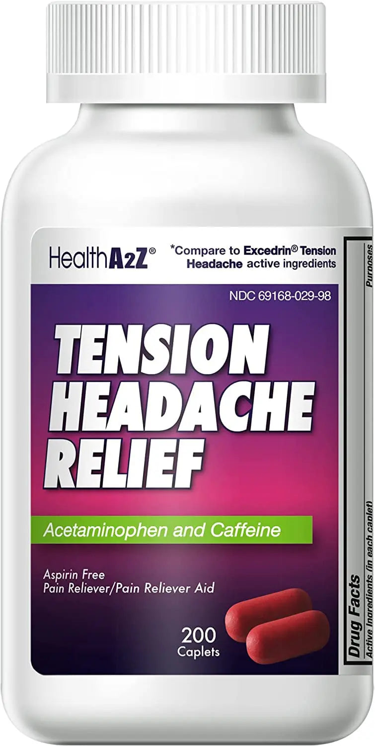 HealthA2Z® Tension Headache Relief | Acetaminophen 500mg | Caffeine 65mg | Pain Reliever Aid | Aspirin Free (200 caplets (Pack of 1)) HealthA2Z Au supplements