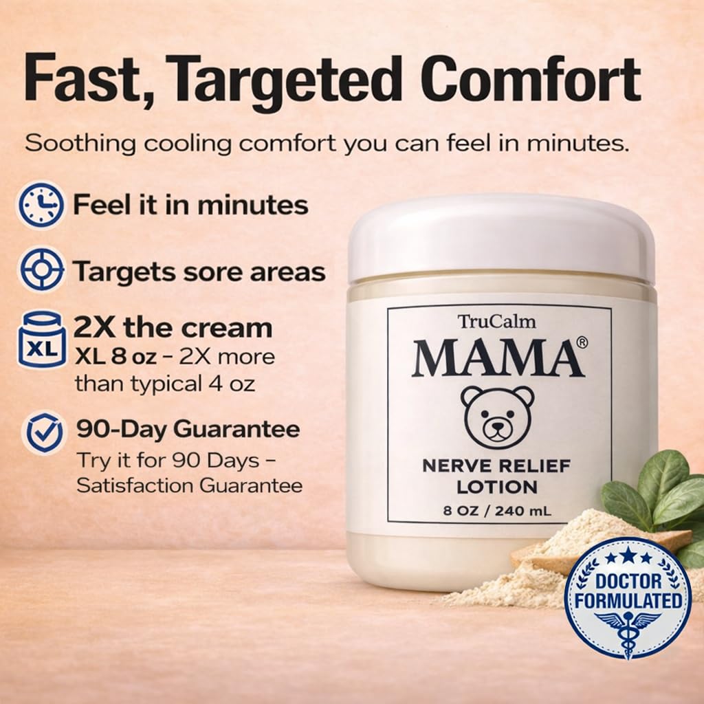 Mama Lotion – Neuropathy Nerve Relief Cream with Magnesium Chloride - Maximum Strength Comfort for Feet, Hands, Legs, Toes - Fast-Absorbing and Non-Greasy Formula for Food and Leg Comfort - 8 Oz TruCalm Mama Au supplements