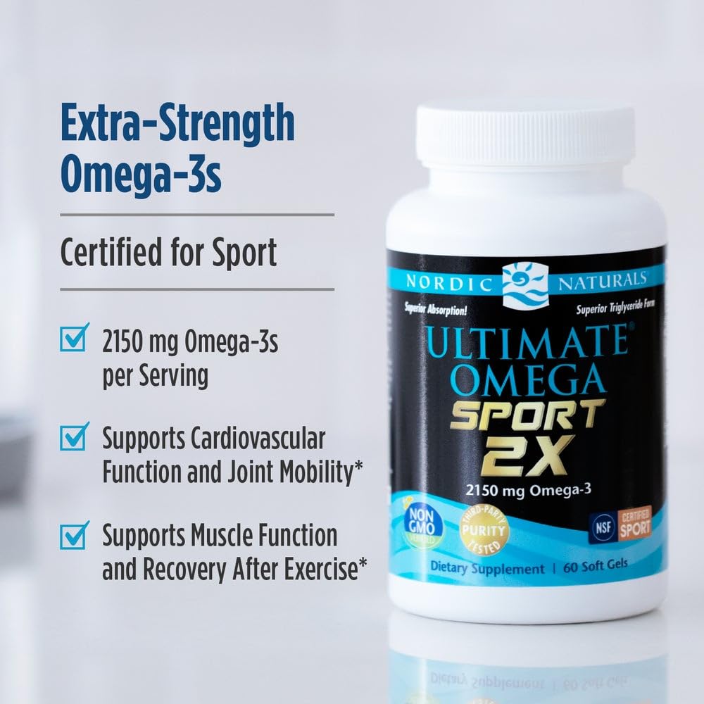 Nordic Naturals Ultimate Omega Sport 2X, Lemon Flavor - 60 Soft Gels - 2150 mg Omega-3 - NSF Certified Fish Oil with EPA & DHA - Heart & Muscle Health, Recovery - Non-GMO - 30 Servings Nordic Naturals Au supplements