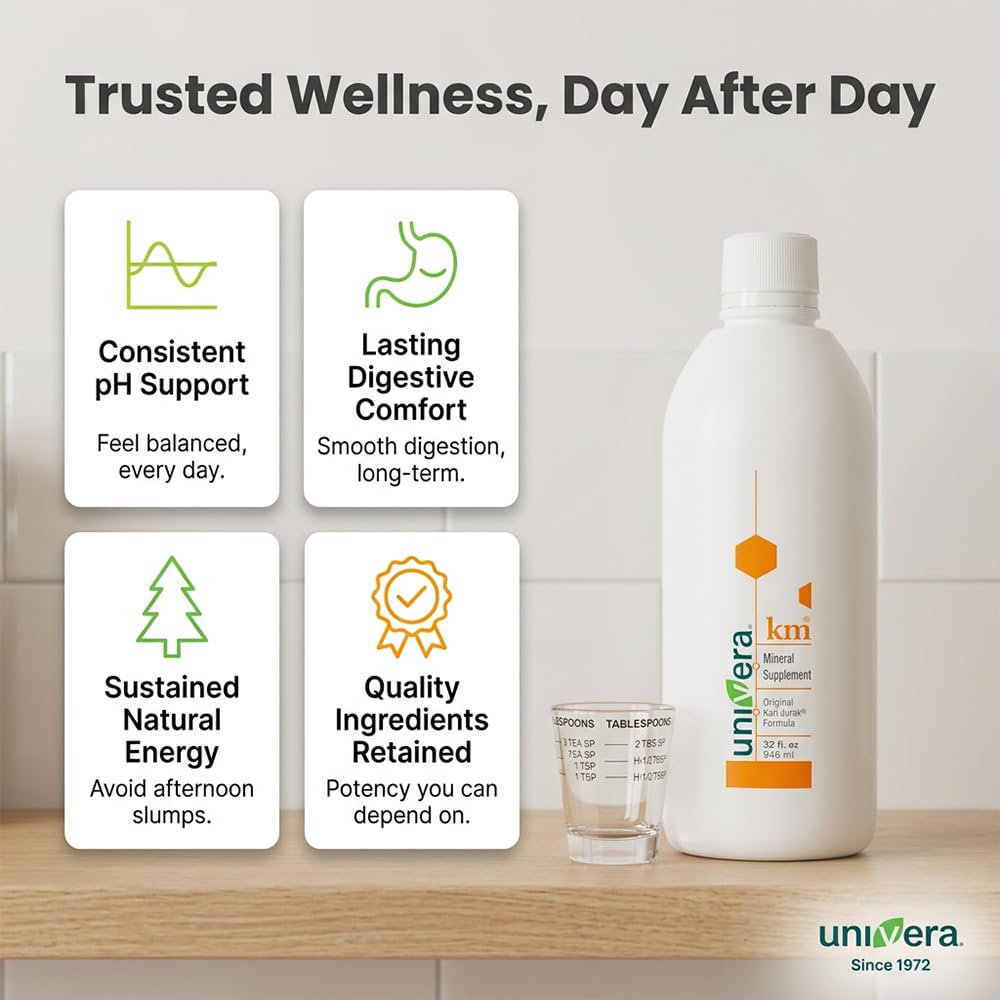 Univera km Liquid Potassium Supplement, pH Balance, Digestion Support, Mineral Supplements with Magnesium, Original Karl Jurak Formula, 32 fl oz (30-Day Supply) Univera Au supplements
