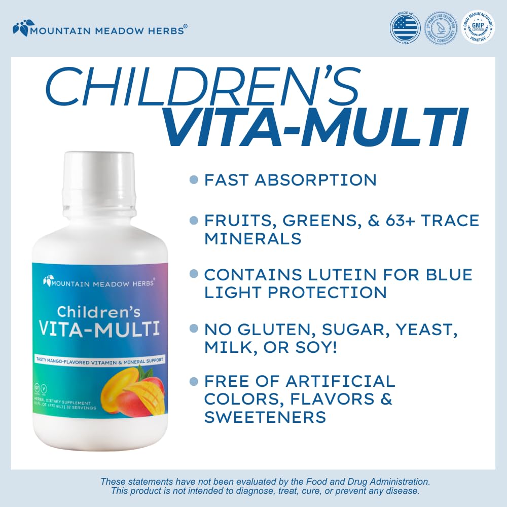 Mountain Meadow Herbs Children's Vita-Multi: Blended Vitamin & Mineral Supplement - Fast Absorbing Liquid Kids Vitamins with Fruits, Greens, and Eye-Protecting Lutein (16 oz.) Mountain Meadow Herbs Au supplements