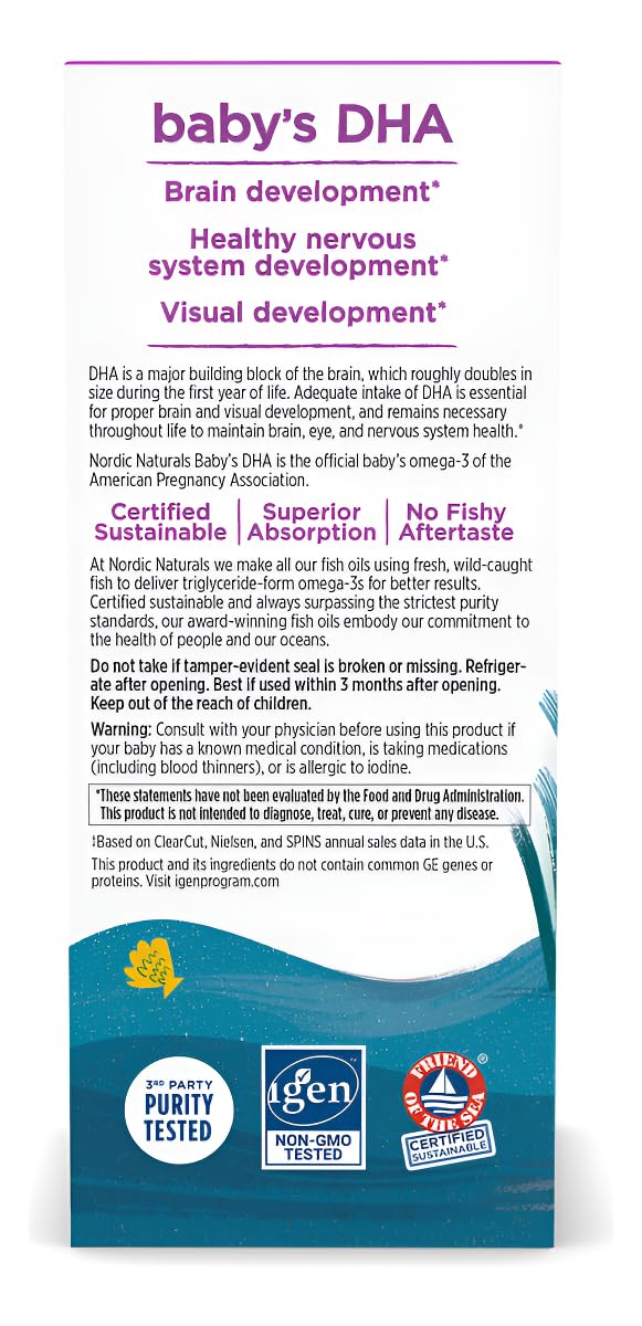 Nordic Naturals Baby’s DHA, Unflavored - 2 oz - 1050 mg Omega-3 + 300 IU Vitamin D3 - Supports Brain, Vision & Nervous System Development in Babies - Non-GMO - Servings May Vary Nordic Naturals Au supplements
