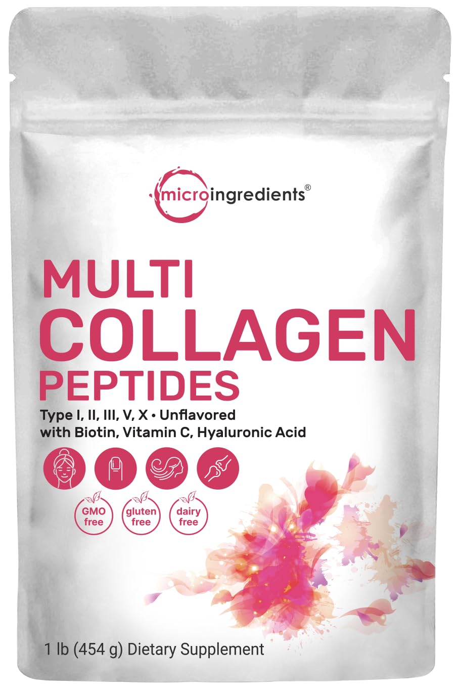 Multi Collagen Peptides Powder, 16 Oz - Hydrolyzed Protein Peptides | Type I,II,III,V,X Micro Ingredients Au supplements