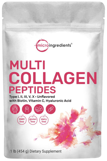 Multi Collagen Peptides Powder, 16 Oz - Hydrolyzed Protein Peptides Micro Ingredients Au supplements