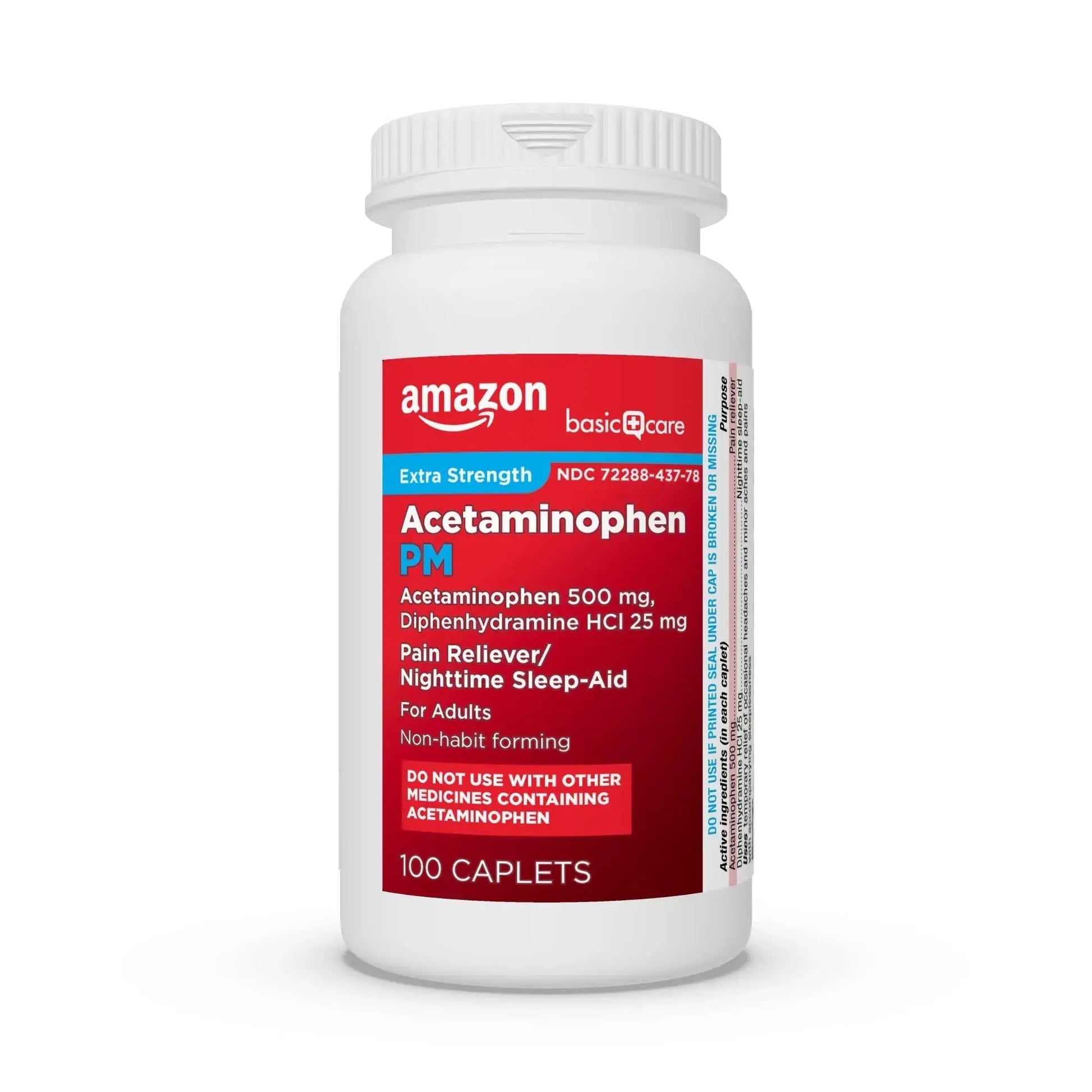 Amazon Basic Care Acetaminophen PM, Pain Reliever Plus Nighttime Sleep Aid, Blue, 100 Count Amazon Basic CareAu supplements