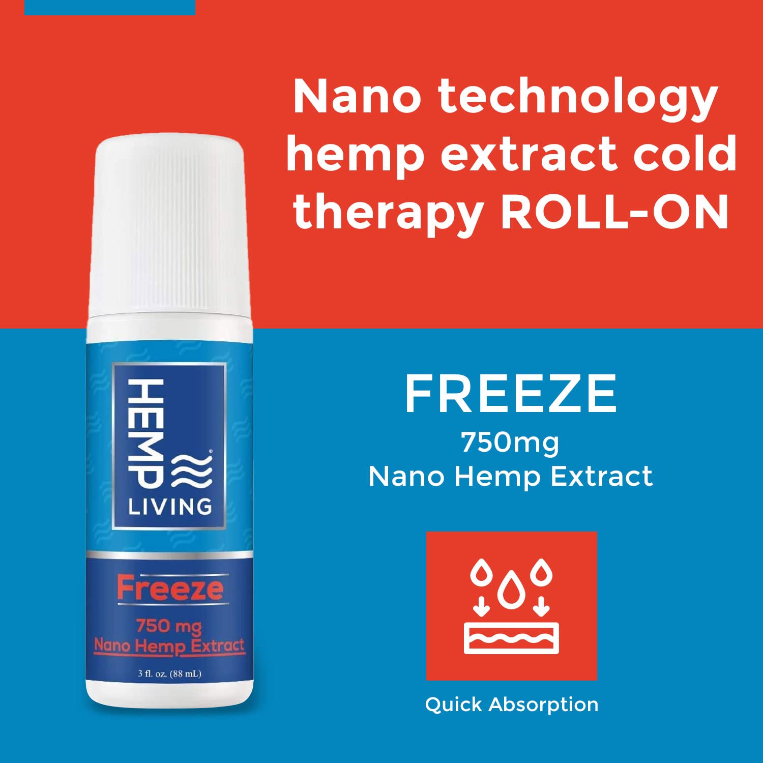 HEMP LIVING Freeze Nano Hemp Extract Roll On, Cold Therapy, Roll On for Muscles and Joint Strain, 3 oz Roll on Bottle (750 mg) HEMP LIVING Au supplements
