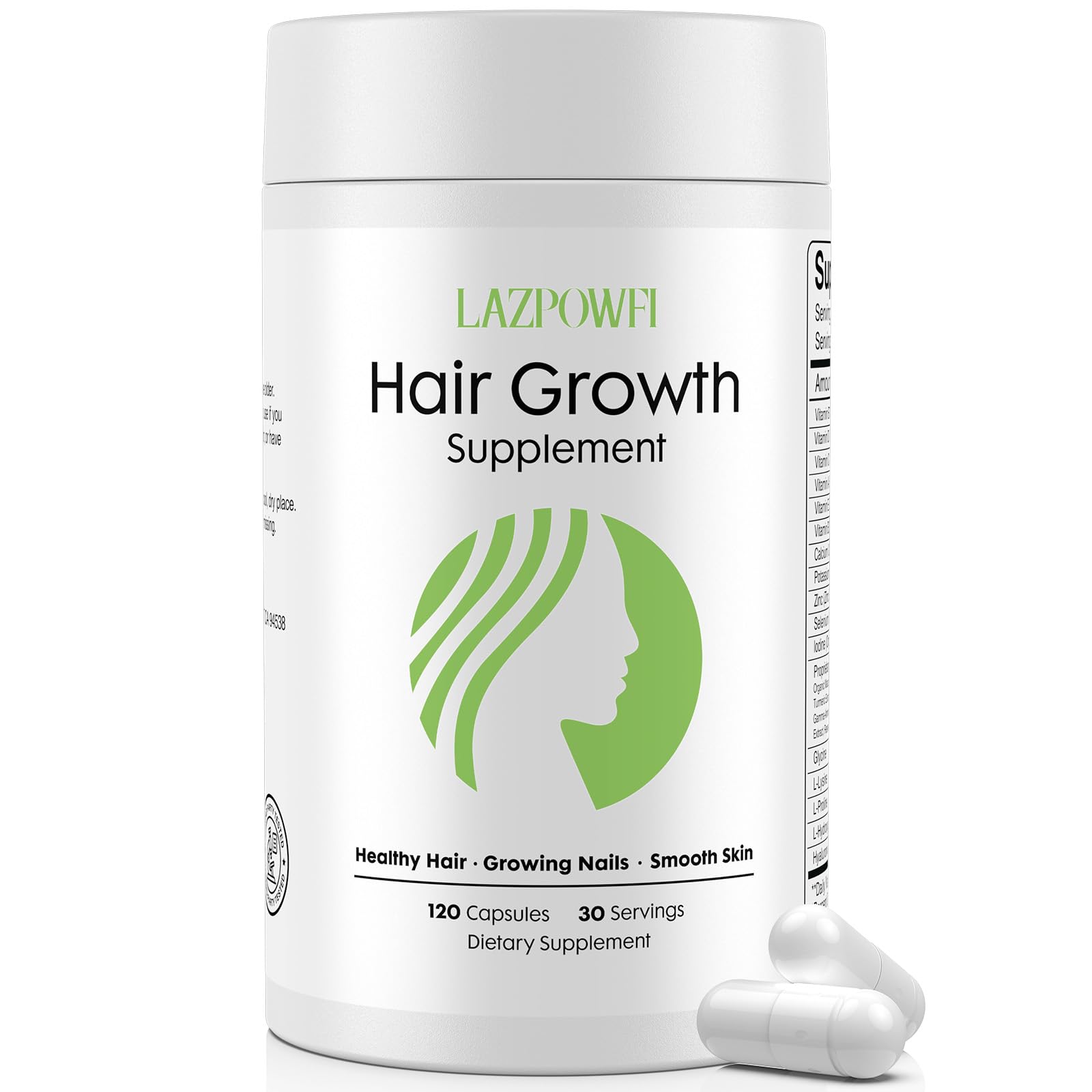 Lazpowfi Hair Growth Supplement, Biotin 10000mcg, 32-in-1 with Vitamin A, B3, C, Magnesium, Calcium, Hair Growth Products, Supports Hair & Nails Natural Growth Vitamins, for Women & Men - 30 Servings Lazpowfi Au supplements
