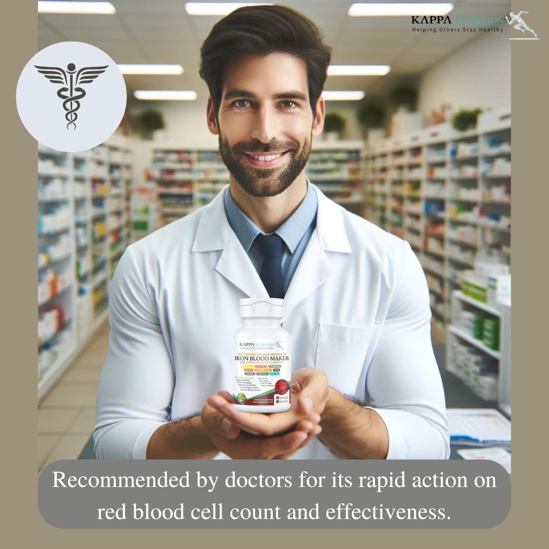 KAPPA NUTRITION Iron 26mg, Vitamin C & Orange 150mg, Folate 667mcg DFE, Vitamin B12, Beetroot, Brewers Yeast, Broccoli & MCT Oil 9 in 1 Advanced Complex (60 Capsules) KAPPA NUTRITION Au supplements