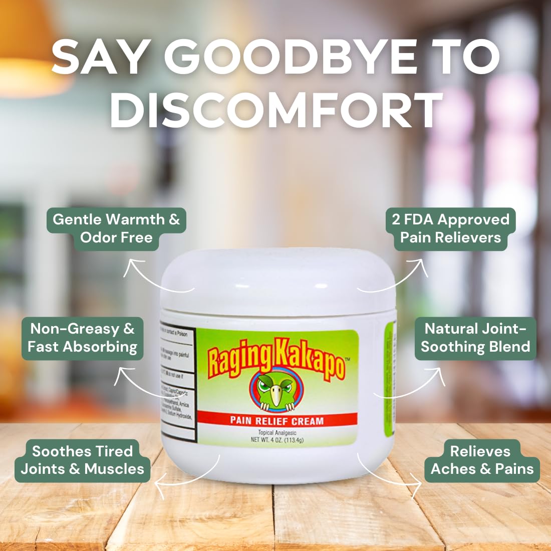 Raging Kakapo Pain Relief Cream - Sore Muscles, Joint Pain & Aches - Odor Free, Non-Greasy Pain Cream - Histamine Dihydrochloride, Capsaicin, Emu Oil & More - 4 oz. Jar Raging Kakapo Au supplements