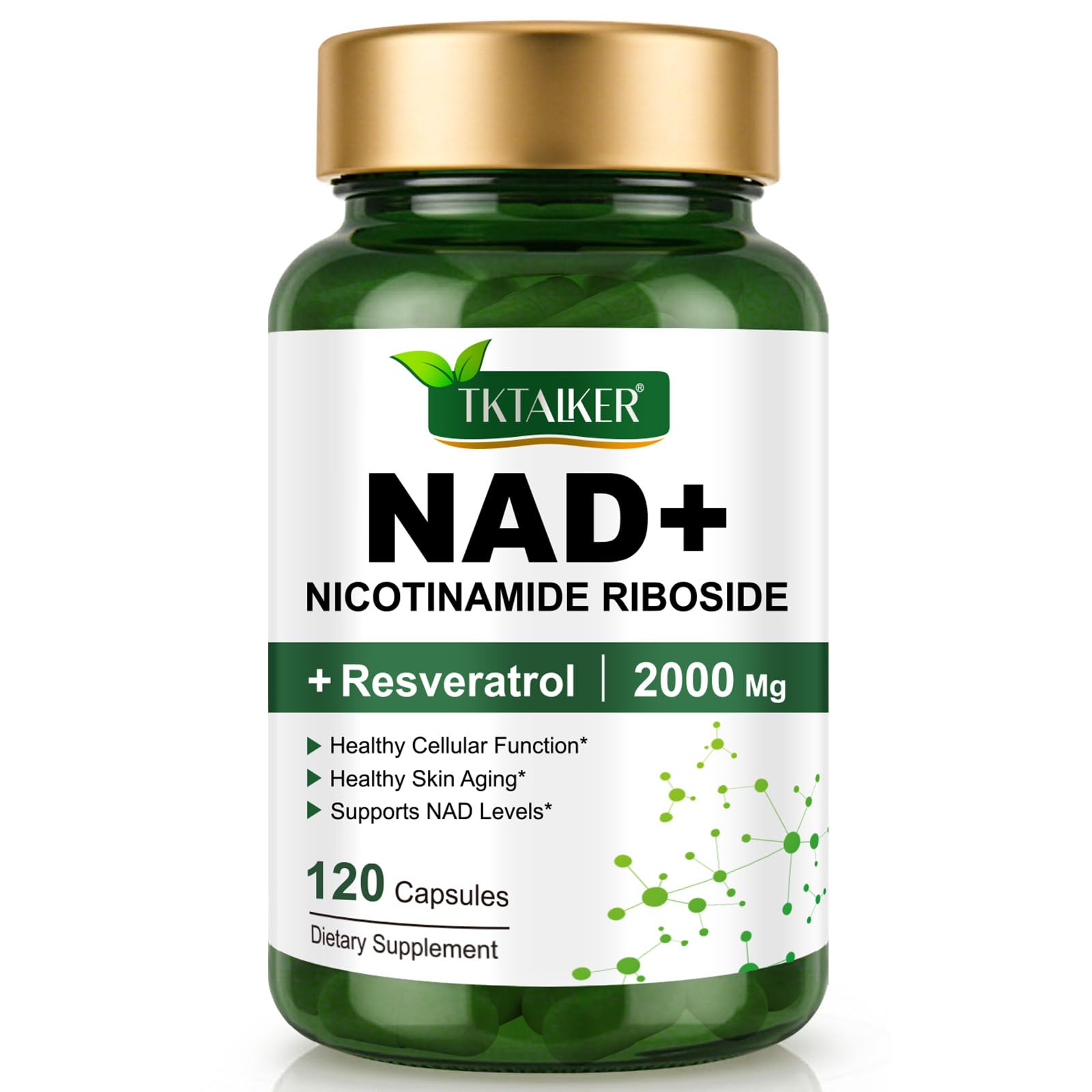 TKTALKER NAD Supplement 2000 Mg - 120 Capsules True NAD & Resveratrol, NMN Alternative Liposomal NAD+ for Women & Men, Support Cellular Health, Stamina & Healthy Aging - Ultra Strength Capsules TKTALKER Au supplements
