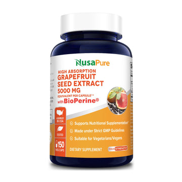 NusaPure Grapefruit Extract 5,000 mg per Capsule (Extract 10:1) Bioperine 150 Veggie caps (Gluten Free & Non-GMO) NusaPure Au supplements