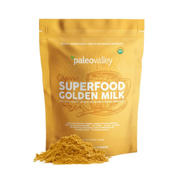 Paleovalley Organic Superfood Golden Milk - Immune, Focus, Cognitive, Longevity - Turmeric, MCT-Rich Coconut Milk, Functional Mushrooms, 30 Servings Paleovalley Au supplements