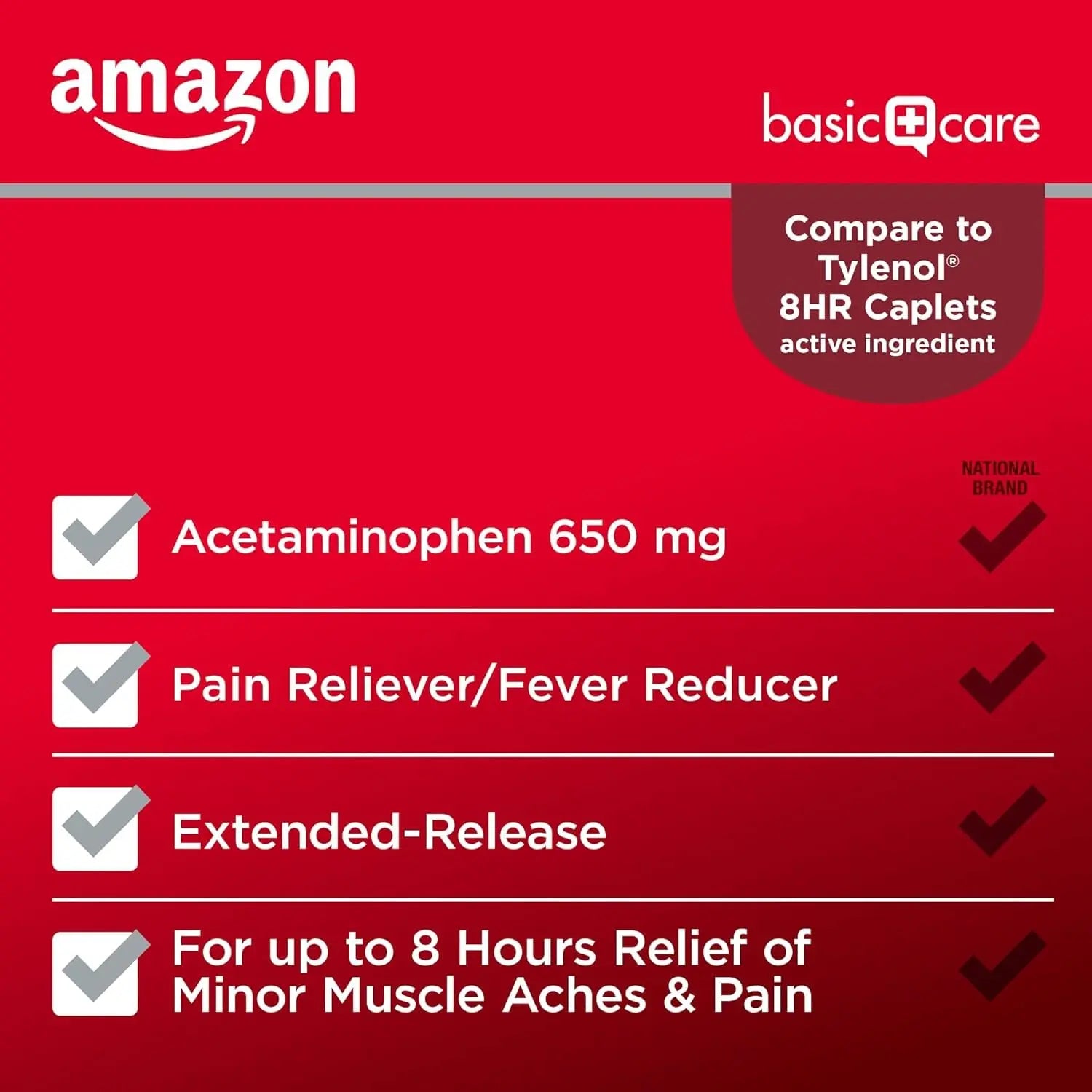 Amazon Basic Care Acetaminophen Extended-Release Tablets, 650 mg, Pain Reliever, Fever Reducer, 8 Hour Relief, 100 Count Amazon Basic Care Au supplements