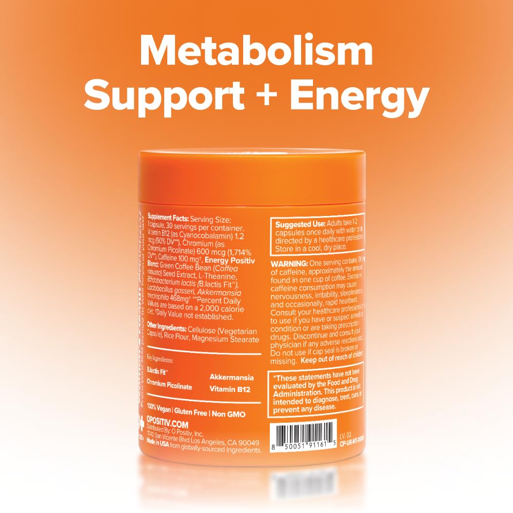 URO Metabolism + Probiotic Support Capsules – Metabolism, Gut Health & Sustained Energy – with Chromium Picolinate, Green Coffee Bean Extract & Targeted Probiotics – 1 Month Supply – 30 Servings O Positiv Au supplements