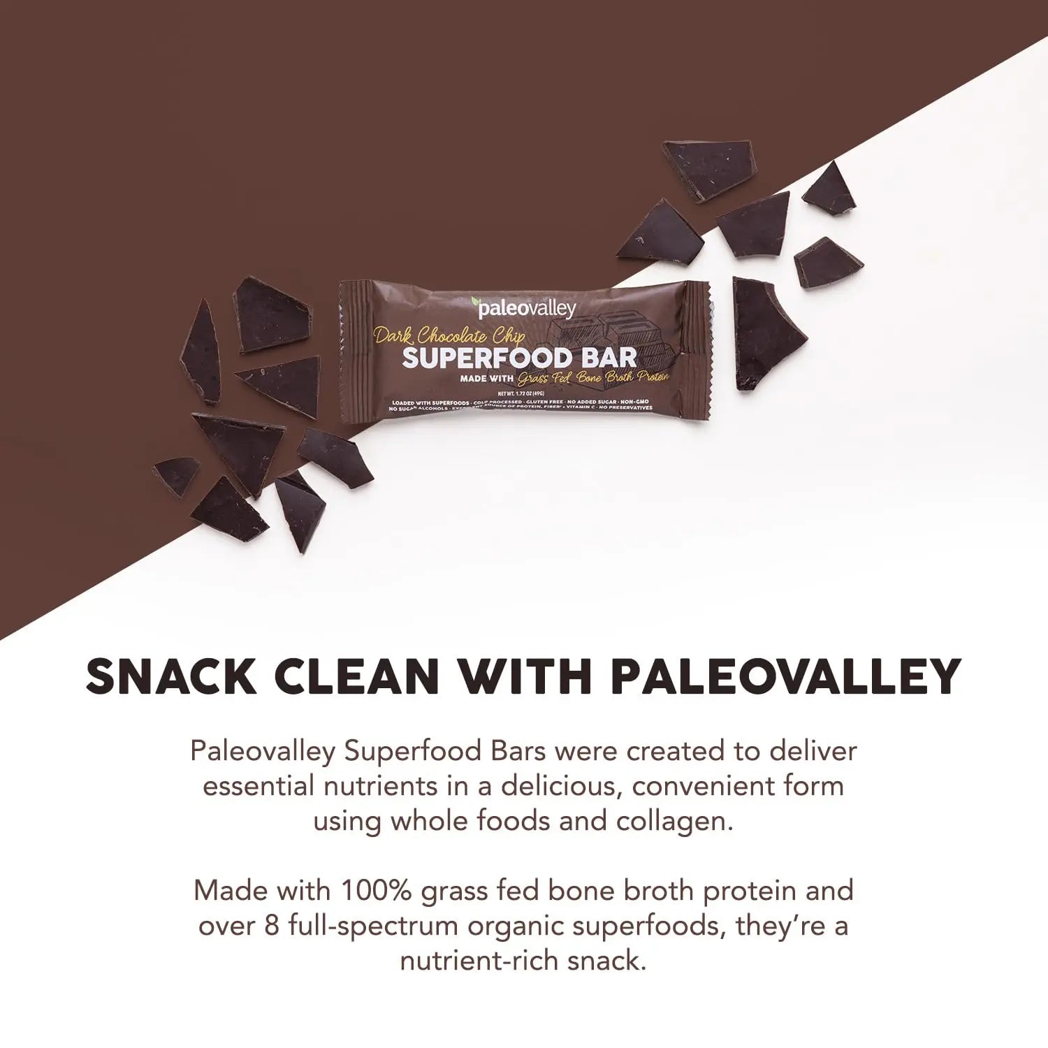Paleovalley Superfood Bars – Dark Chocolate Chip– 10 Pack – 9g Protein per Bar – Gluten-Free, Grain-Free, Paleo, Non-GMO – On-the-Go Snack Paleovalley Au supplements