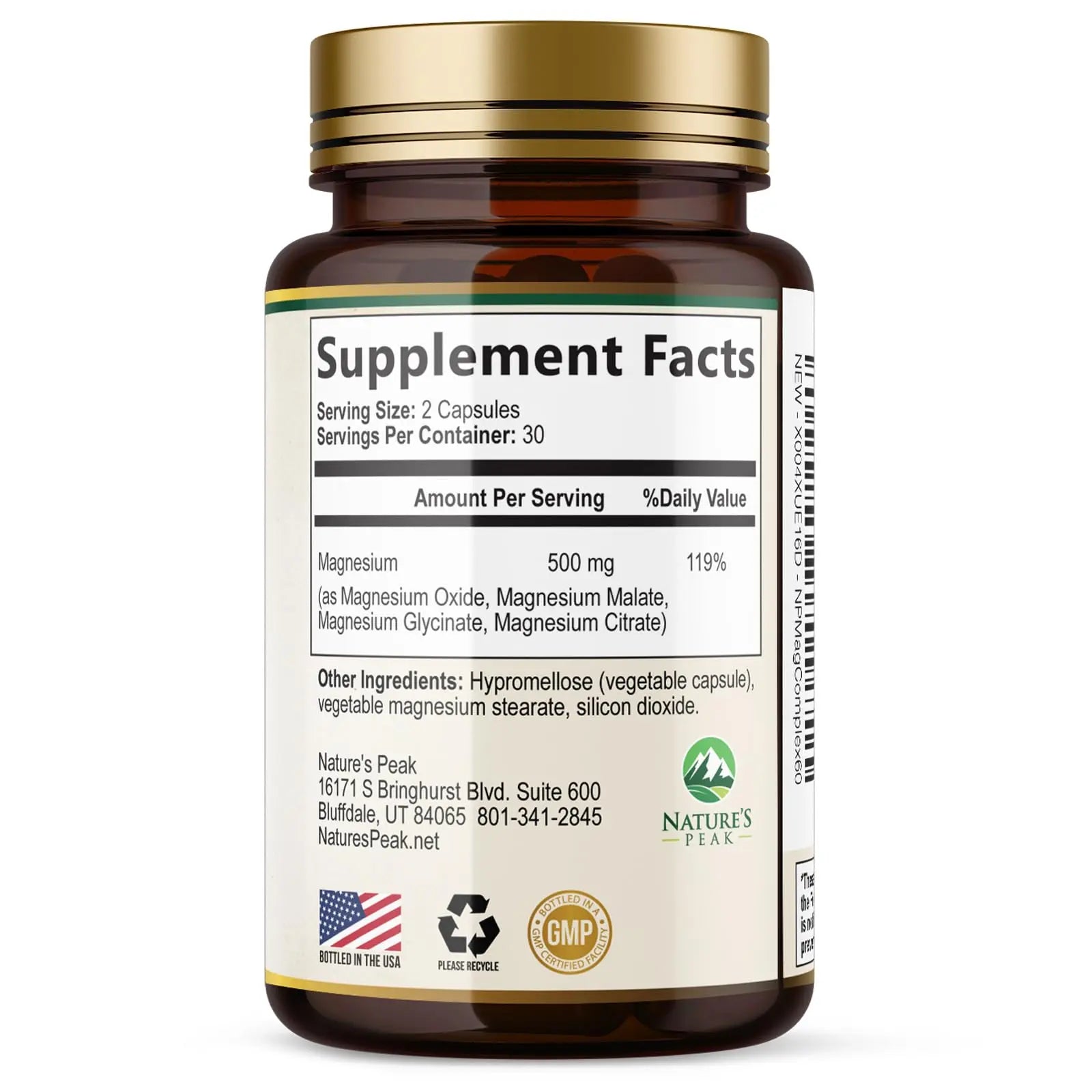 Magnesium Complex Supplement - Magnesium 500mg Per Serving - High Absorption Blend of Glycinate, Citrate, Malate, Oxide - Supports Sleep, Muscle, Bone, Heart Health - Bottled in USA - 60 Capsules Nature's Peak Au supplements