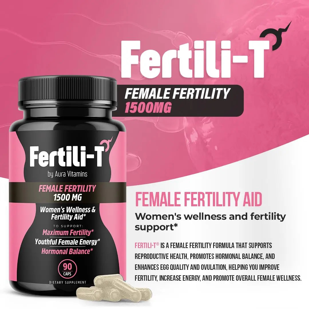 Fertili-t Female (90 Caps) Natural Fertility Support, Hormonal Balance & Prenatal Vitamins for Women, Conception Support, Natural Fertility Supplement with Aguaje & Red Maca (30-Day Supply) (1) AURA VITAMINS Au supplements