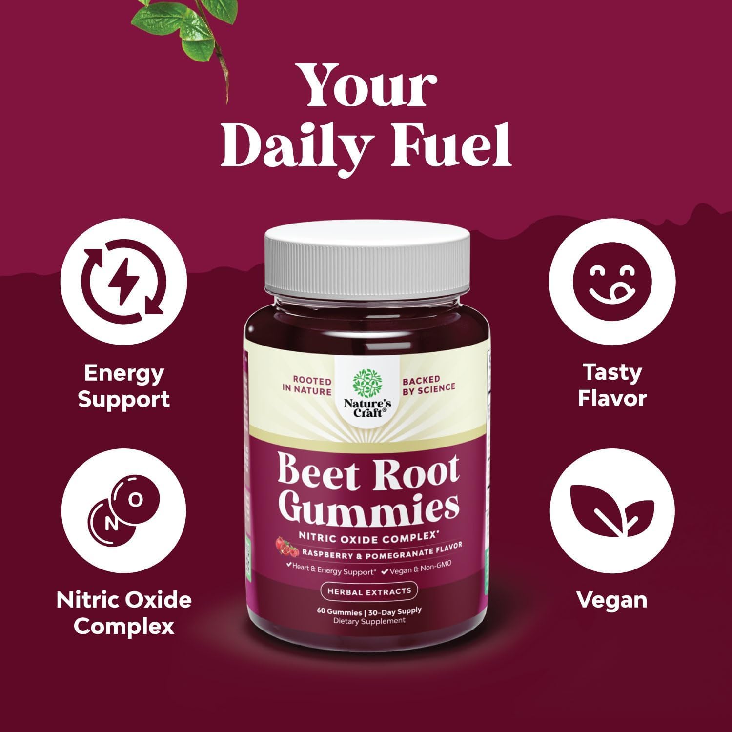 Flow Boosting Beet Root Gummies - Invigorating Beet Gummies for Adults Nitric Oxide Energy & Heart Health Support with Grapeseed Pomegranate & Vitamin B12 - Vegan Non-GMO & Gluten Free - 60 Count Natures Craft Au supplements