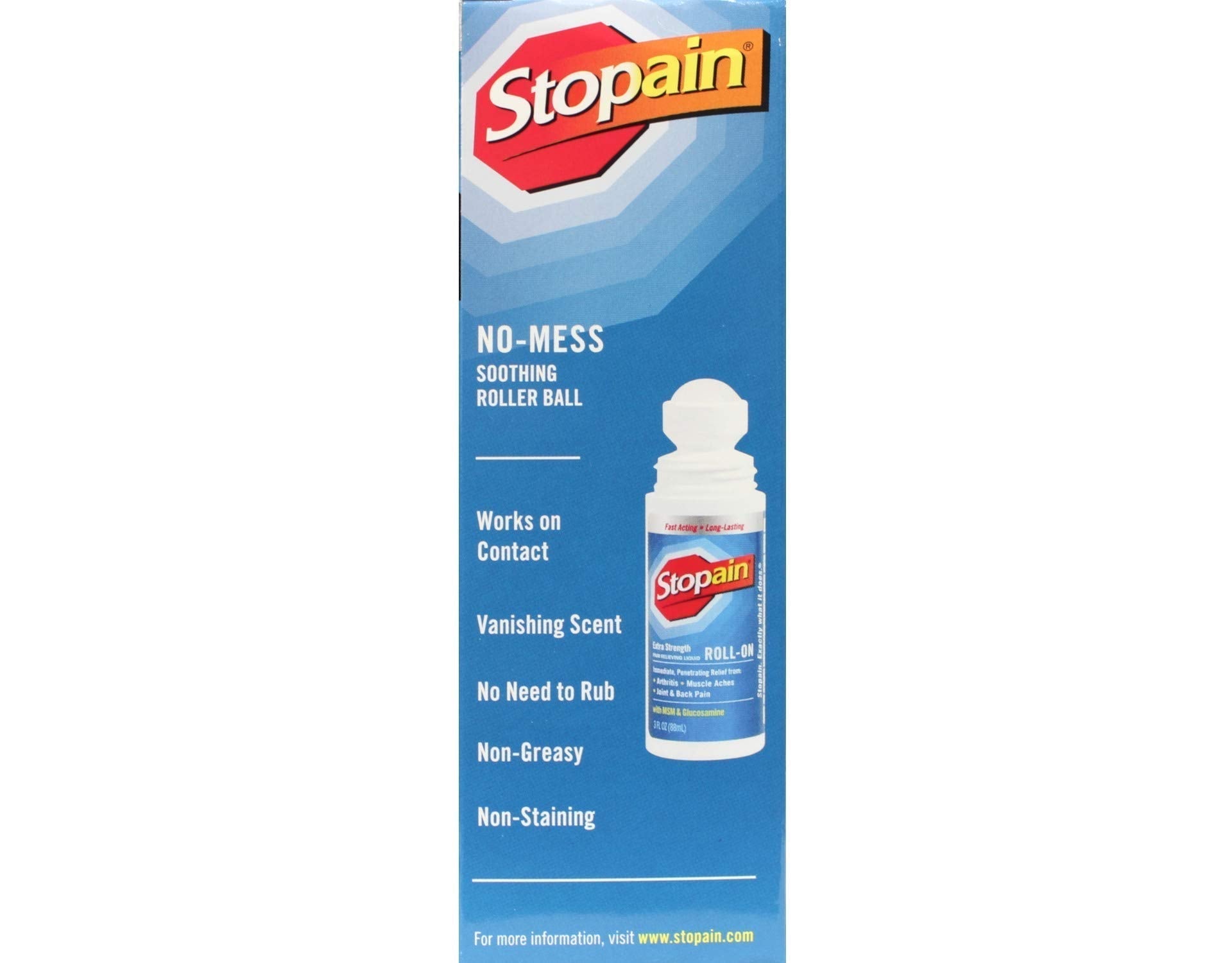 Stopain Pain Relief Roll On Gel 3oz (4 Pack) USA Made, Max Strength Fast Acting with MSM, Glucosamine, Menthol for Lower Back, Knee, Neck, HSA FSA Approved Topical Analgesic Products Stopain Au supplements