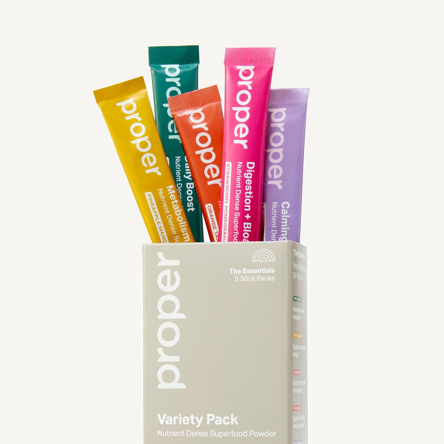 Proper The Essentials Super Foods Powder 5-Stick Variety Pack - Super Greens, Gut Health, Metabolism & Energy, Calm Magnesium Powder & Immune Support Supplement Packs Proper Au supplements