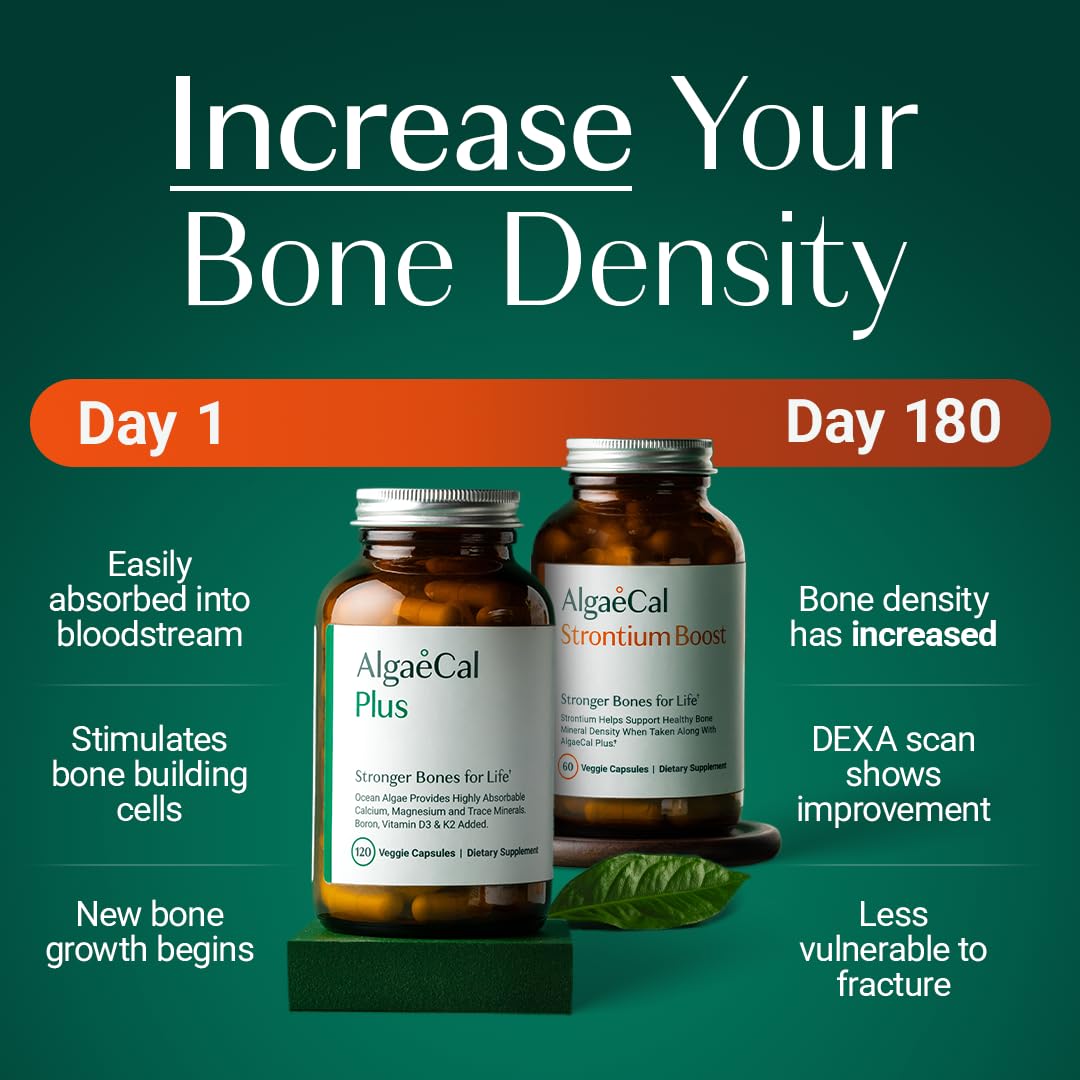 ALGAECAL Bone Builder Pack - Plant Based Calcium Supplement & Strontium - Organic Calcium 750mg with Vitamin D3 1600 IU, Vitamin K2, Magnesium