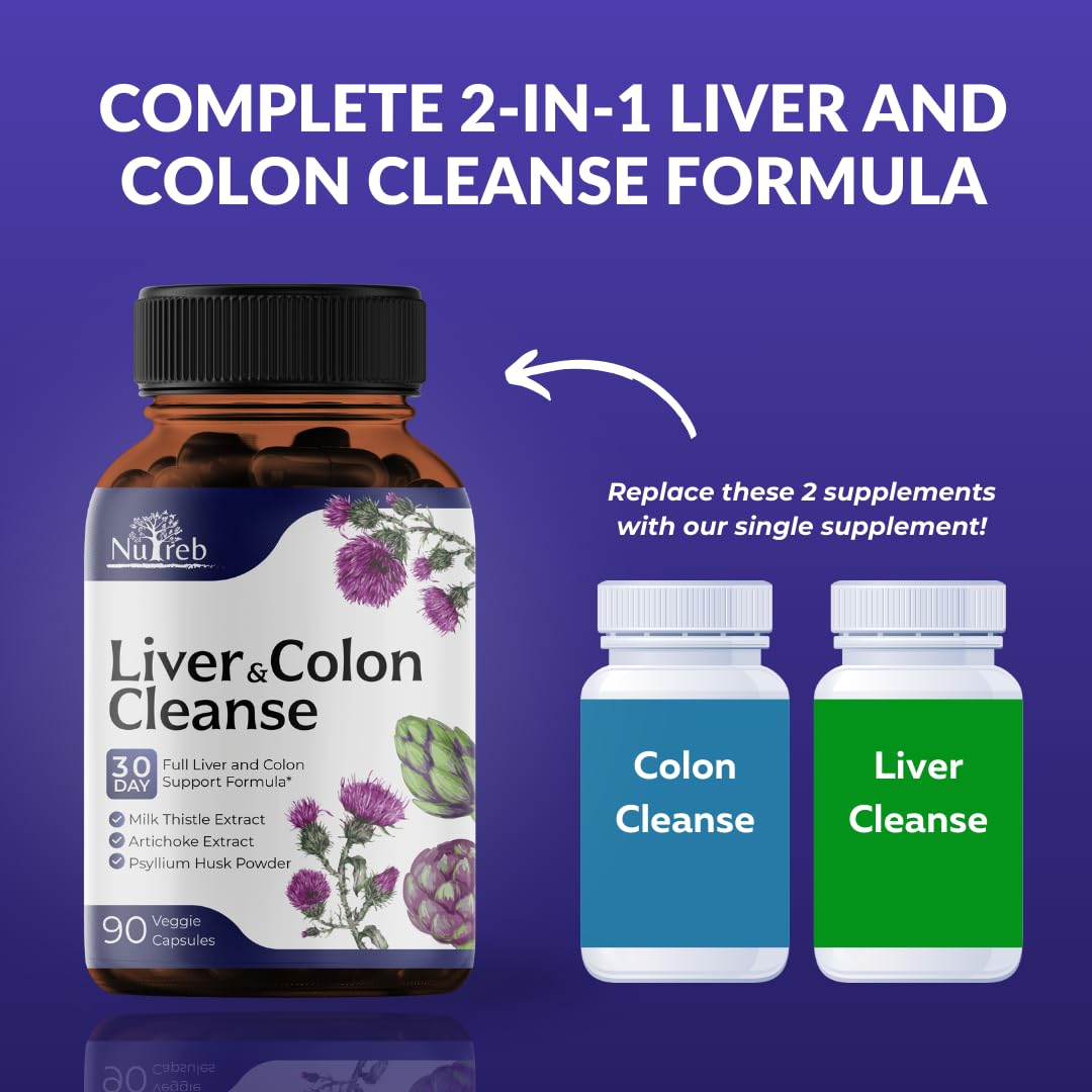 Liver Cleanse Detox & Repair with Colon Cleanse - Milk Thistle, Dandelion Root, Psyllium Husk Fiber Nutreb Au supplements