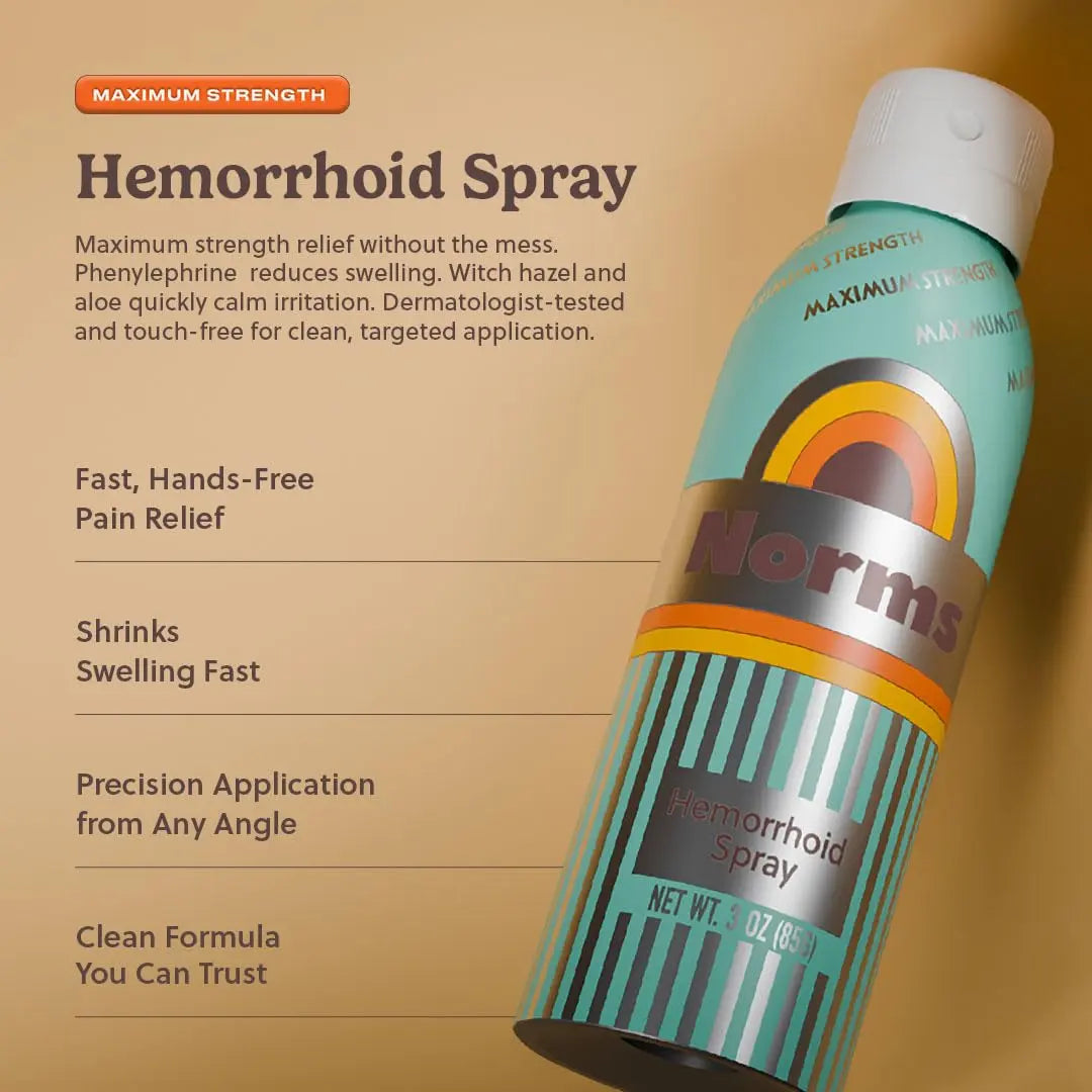 Norms Cooling Hemorrhoid Spray, Maximum Strength Touch-Free Relief with Phenylephrine, Witch Hazel, Aloe, Shrinks Swelling, Calms Itching, Soothes on Contact, 3oz Spray Norms Au supplements