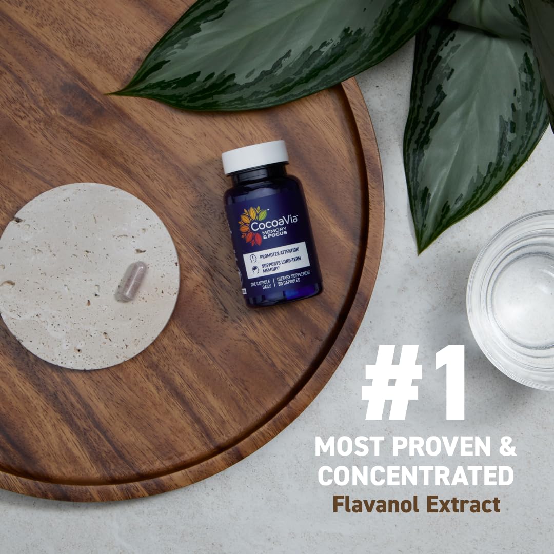 CocoaVia Memory & Focus Brain Supplement, 90 Day, Cocoa Flavanol Blend, Lutein, Added Caffeine for Boost. Improve Cognitive Function, Attention, Vegan & Plant Based, 90 Capsules CocoaVia Au supplements