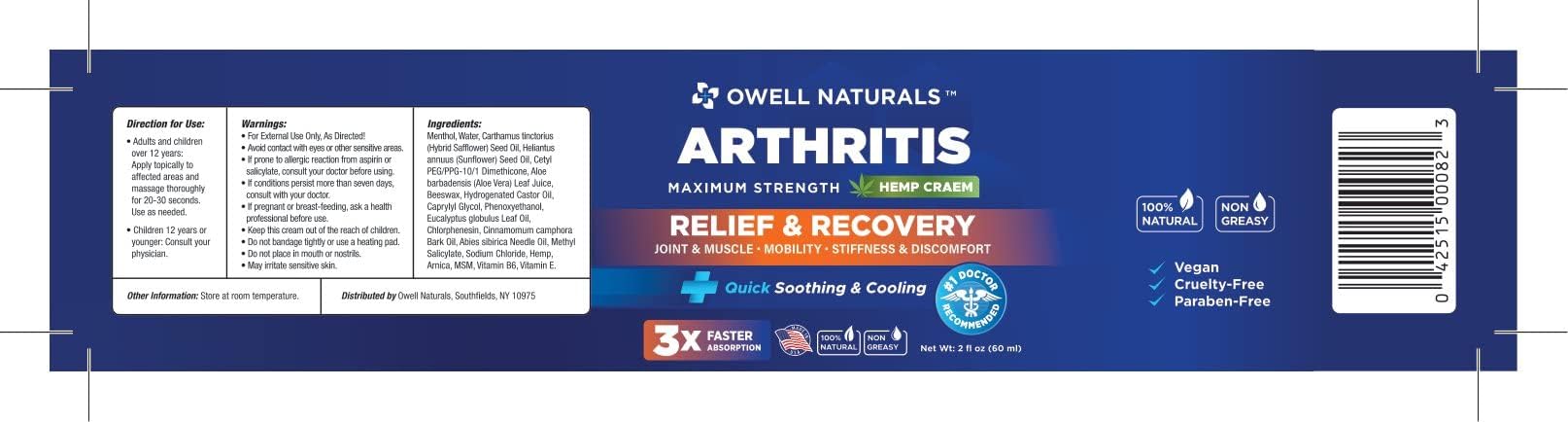 Owell Naturals Joint & Muscle Cream, Deep Penetrating, Maximum Strength Relief & Recovery for Joint & Muscles, Back, Knee, Legs, Hands, 2 Fl Oz Owell Naturals Au supplements