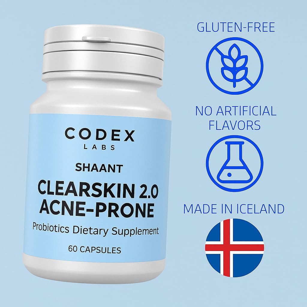 Codex Labs Shaant Clear Skin Supplement – 60 Vegan Capsules | Acne Probiotics with 9-Strain Blend, Green Tea EGCG & Guggul – Daily Support for Acne-Prone Skin & Clear Complexion Codex Labs Au supplements