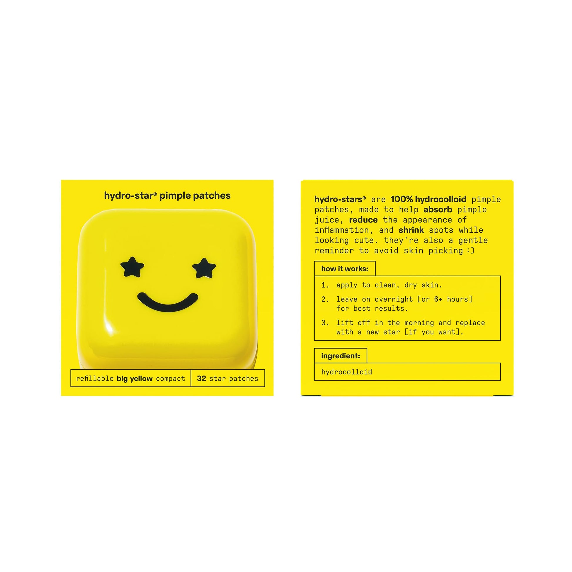 Starface Hydro-Star Pimple Patches + Big Yellow Compact, Clinically Proven Spot Shrinking in 6 Hours, Absorb Fluid and Reduce Redness, Hydrocolloid, Vegan and Cruelty-Free Skincare (32 Count) Starface World Au supplements