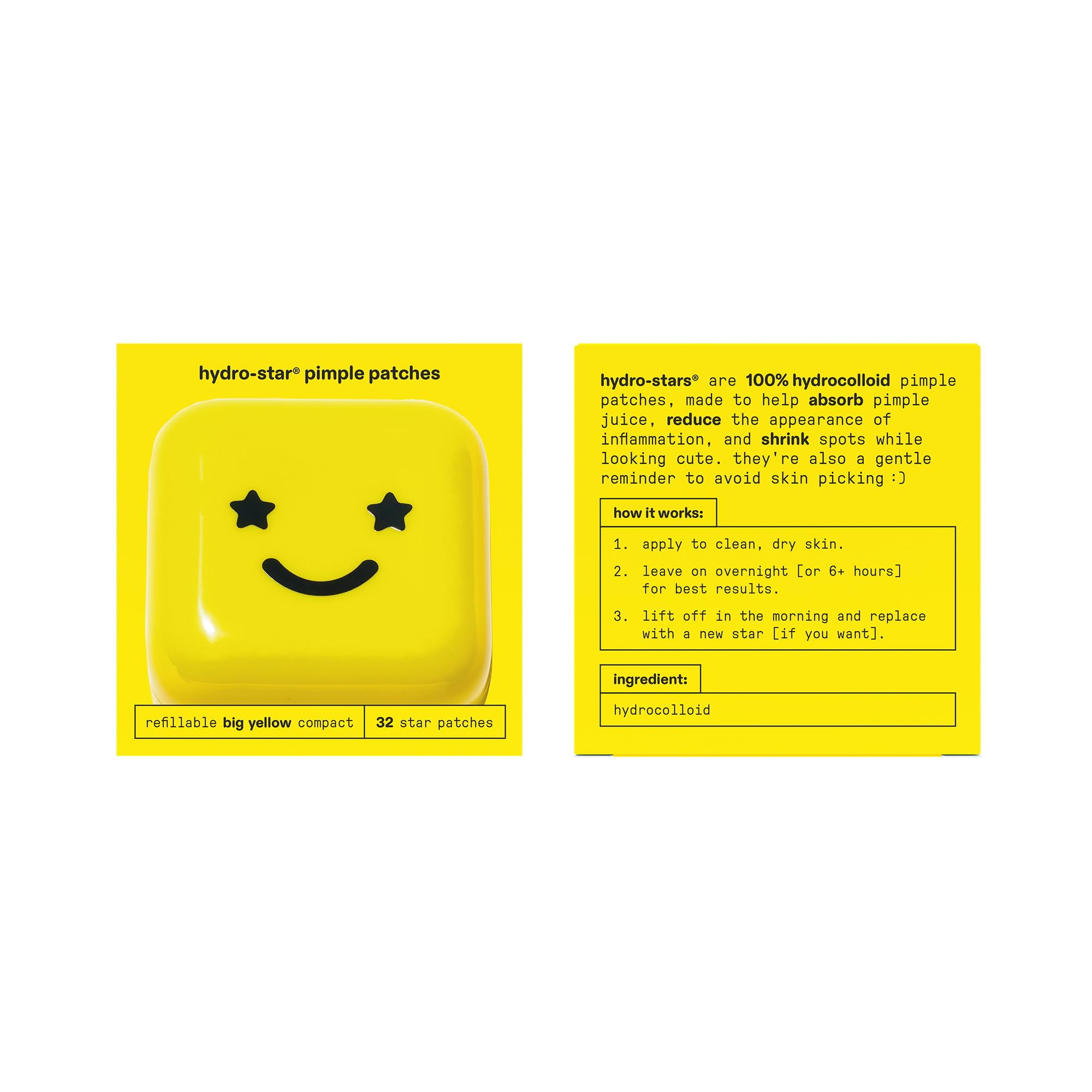 Starface Hydro-Star Pimple Patches + Big Yellow Compact, Clinically Proven Spot Shrinking in 6 Hours, Absorb Fluid and Reduce Redness, Hydrocolloid, Vegan and Cruelty-Free Skincare (32 Count) Starface World Au supplements