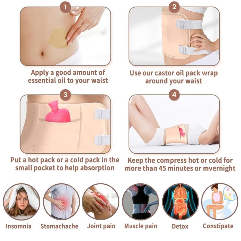 R3 KAYOIL Castor Oil Packs - Organic and Reusable Packs for Stomach and Neck Set R3 KAYOIL Au supplements