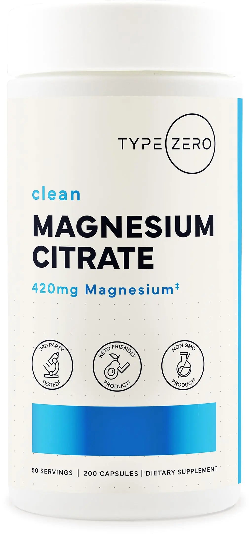 Type Zero Clean Magnesium Citrate Capsules (420mg Per Serving - 200 Capsules) Pure Magnesium Citrate Supplement, Non-GMO - Gluten Free, 50 Servings Type Zero Au supplements