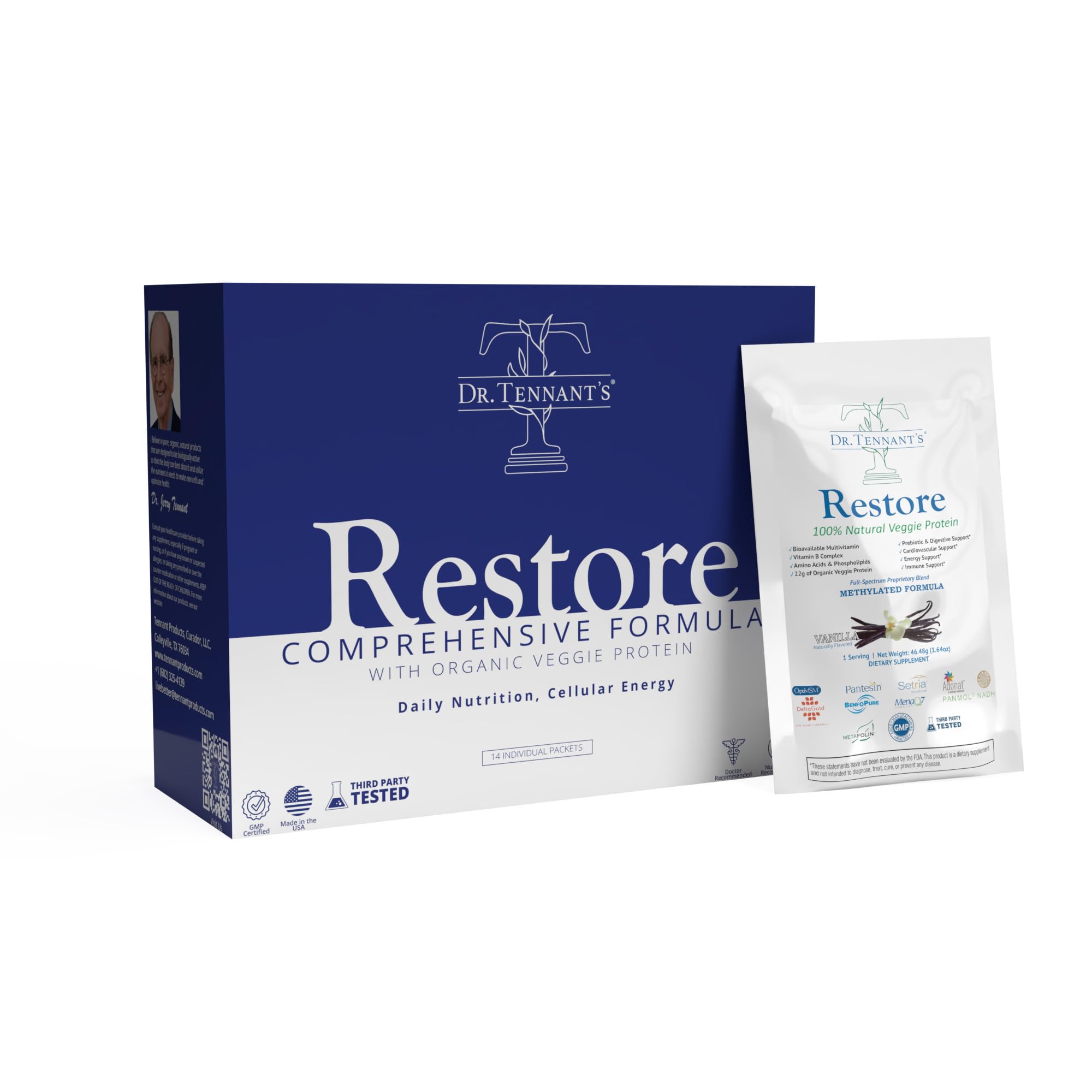 Dr. Tennant's Restore Vanilla Shake | 50+ Methylated Vitamins & Minerals | 23g Vegan Protein | Organic, Gluten-Free | Boosts Energy, Immune & Gut Health | 14-Day All-in-One Supplement Dr. Tennant's Au supplements