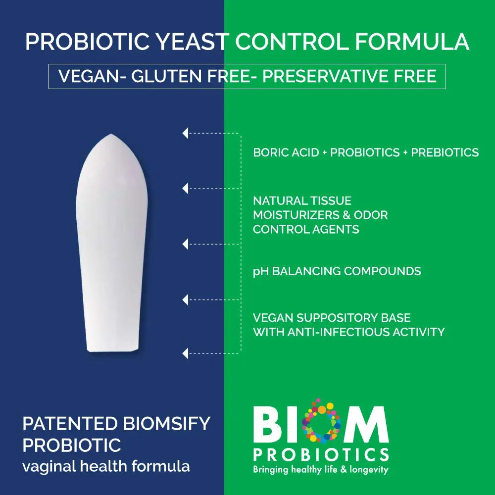Biom Probiotics Prebiotics Boric acid Suppositories . Feminine Health Probiotic for Infections & pH Essentials VEGAN,PARABEN-FREE (10) Biom Probiotics Au supplements
