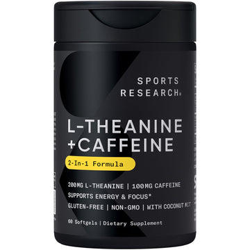 Sports Research L-Theanine Supplement with Caffeine & Coconut MCT Oil - Focused Energy, Alertness & Relaxation Without Drowsiness - 200mg L Theanine, 100mg Organic Caffeine - 60 Liquid Softgels Sports Research Au supplements