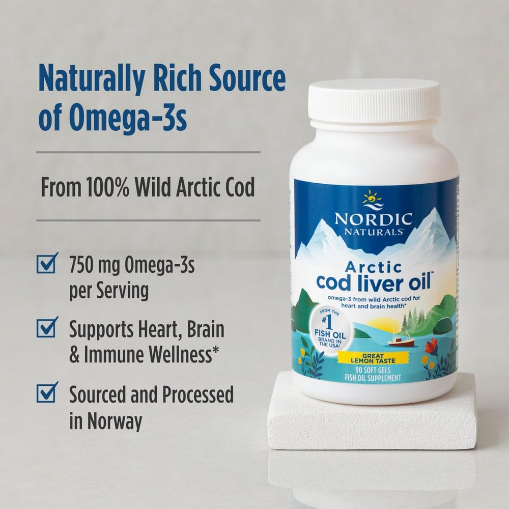 Nordic Naturals Arctic Cod Liver Oil, Lemon - 180 Soft Gels - 750 mg Total Omega-3s with EPA & DHA - Heart & Brain Health, Healthy Immunity, Overall Wellness - Non-GMO - 60 Servings Nordic Naturals Au supplements