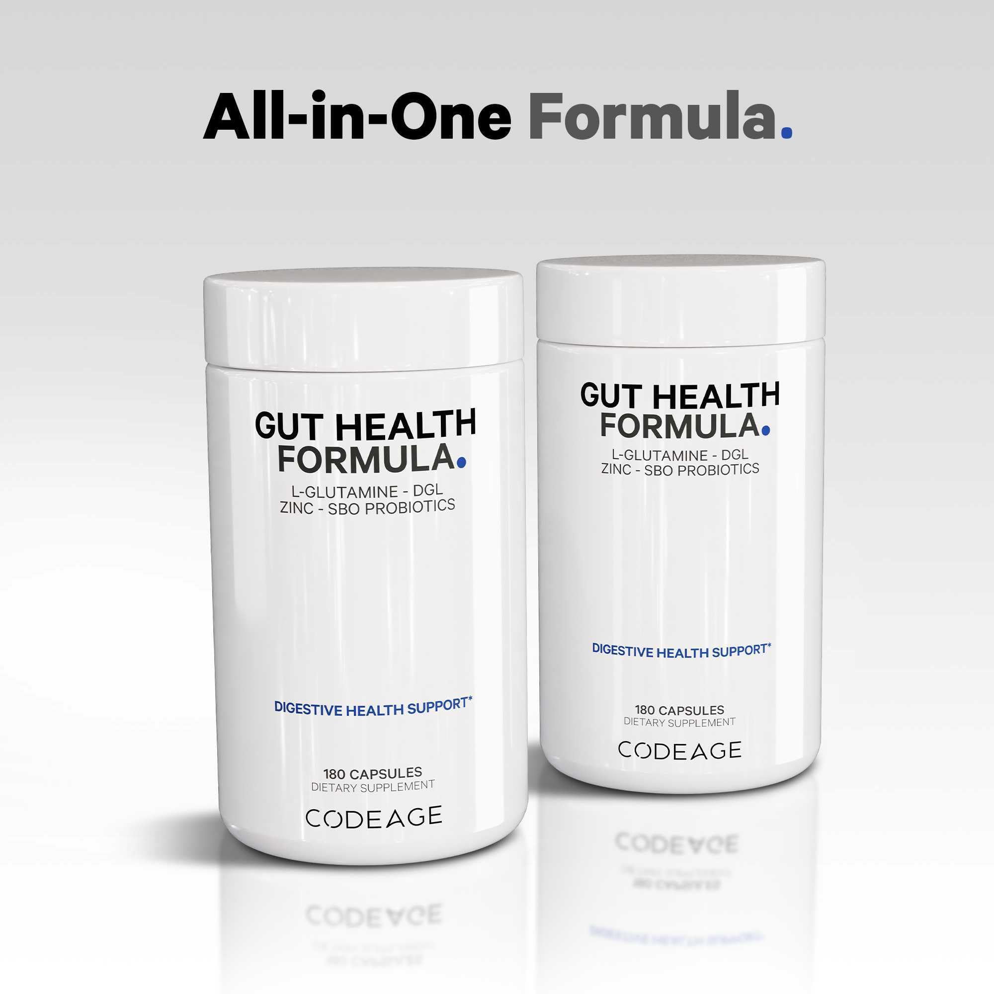 Codeage Gut Health Supplements Vegan Formula - L Glutamine, Zinc, Turkey Tail Mushroom Powder, Tonic Mushroom, Maitake, Micro Algae, Mineral, Licorice Root DGL - Probiotics, Prebiotics - 180 Capsules Codeage Au supplements